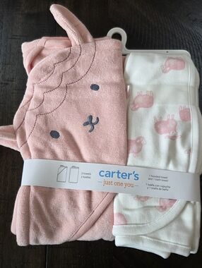 Carter's Just One You Pink Lamb Baby Hooded & Bath Towel Set  New